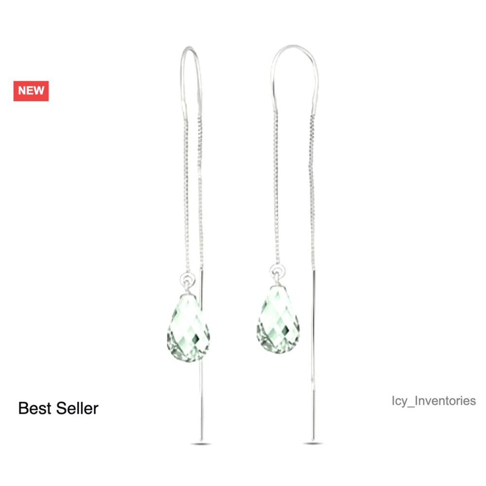 14k Solid Gold Green Amethyst Thread Earrings Ele… - image 4